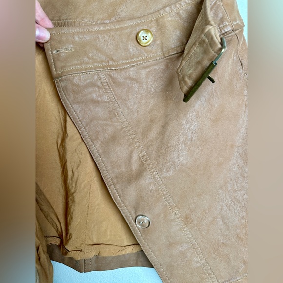 Free People Ari Wrap Skirt Faux Vegan Suede Brown Camel Tan Belted Mini Sz 12 - Picture 11 of 13